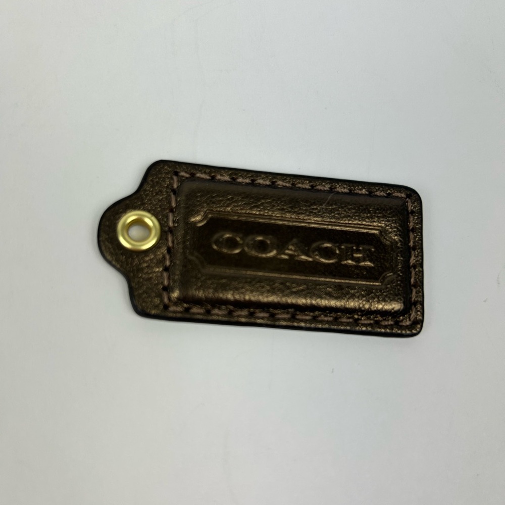 Coach Dark Brown Gold Leather Keychain Key Fob Tag
